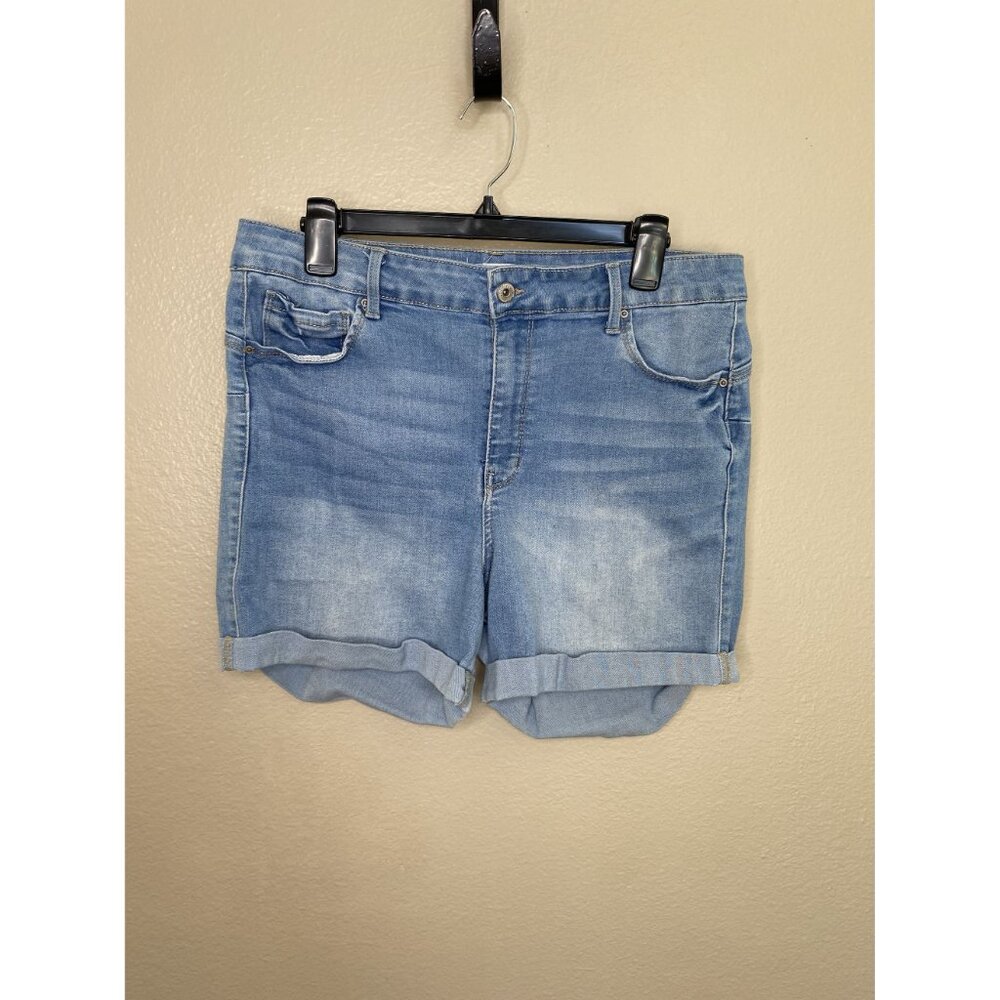 Wax Jean Womens Denim blue Shorts 2xl cotton button cutoff bermuda‎ cuffed - Picture 2 of 7